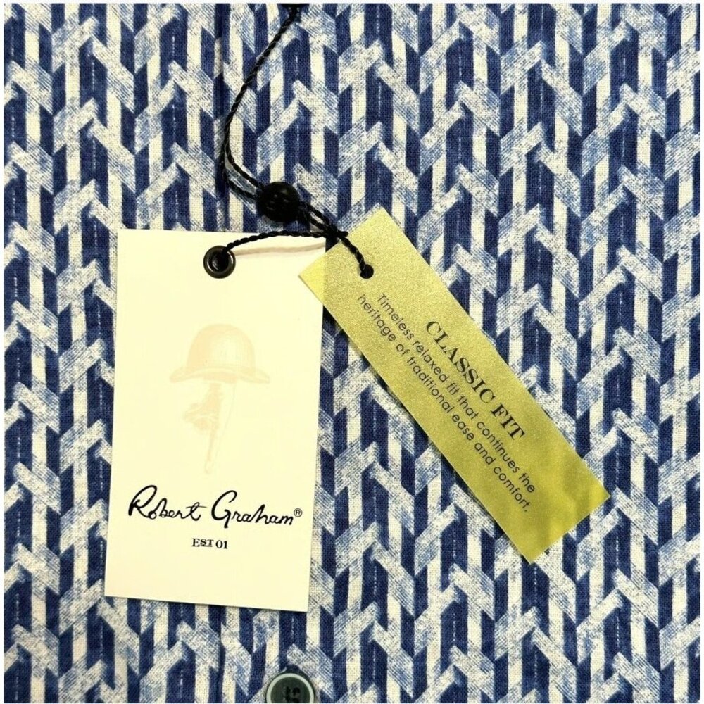 Robert Graham Tulsa Geo Blue‎ White Long Sleeve Button Down Shirt Men's S NEW - Picture 6 of 14